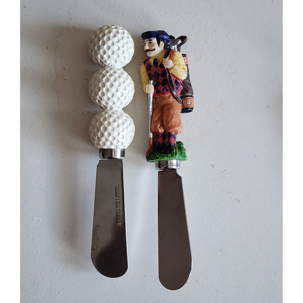Vintage Golf Theme Cheese Spreaders Set Golfer Golf Ball Novelty Kitchen Sports
